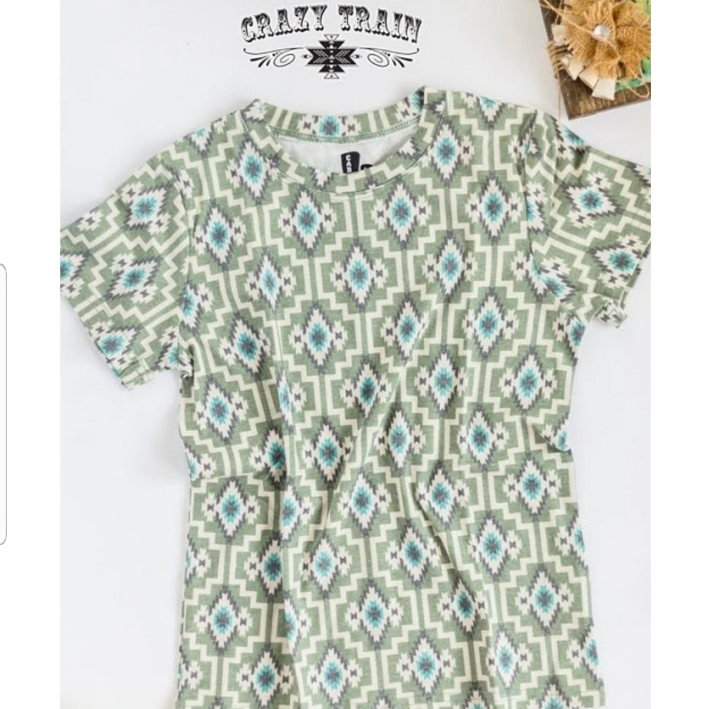 KIDS - ROPE N RIDE TEE ** OLIVE AZTEC